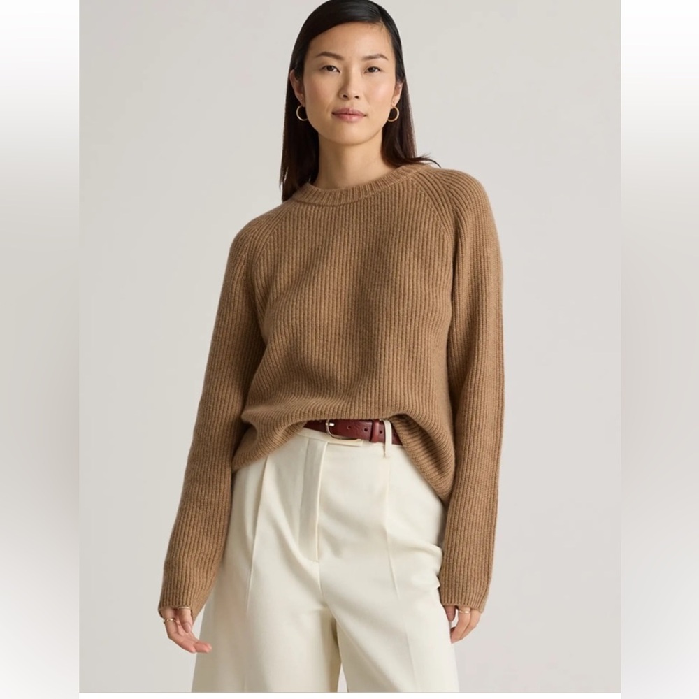 Quince 100% Mongolian Cashmere Fisherman Crewneck Sweater Teak Tan Women’s L
